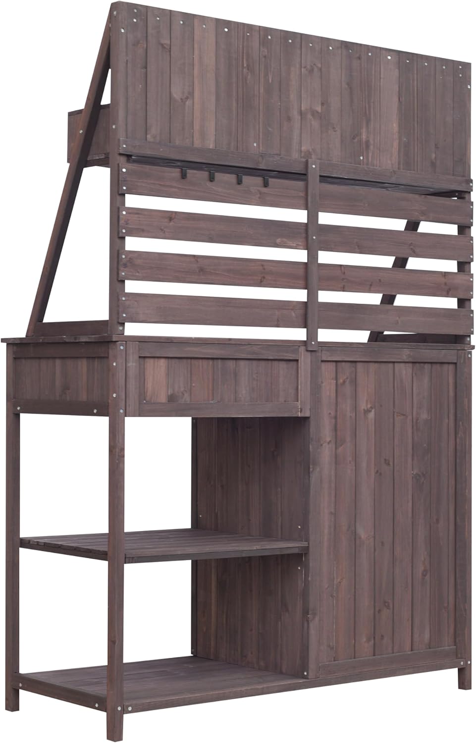 Outdoor Farmhouse Fir Wood Potting Bench Table,5-Drawer Garden Workstation with Slatted Back Panel & Storage Cabinet for Backyard, Mudroom