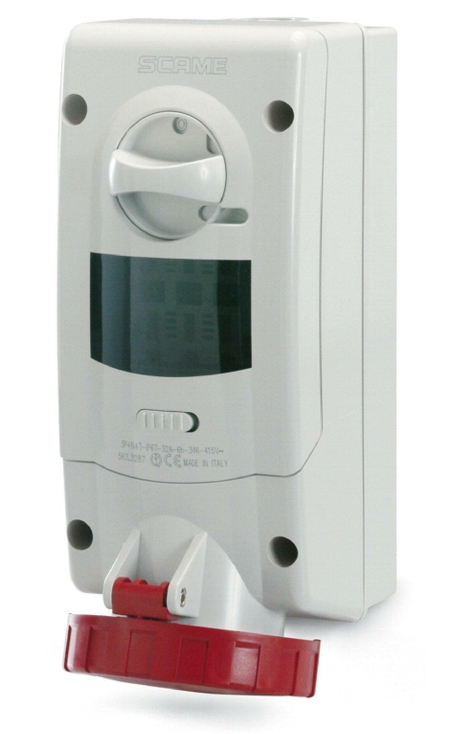 Scame Parre 563.1686 Presa Interbloccata da Parete 3P+T 16A 6H, IP67 con Fuse, Rosso