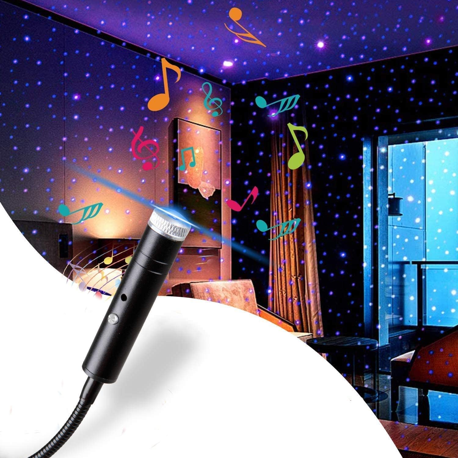 USB Star Projection Night Light, Sound Activated Strobe Atmosphere, Romantic Violet Blue Interior Car Lights, Roof Lights Decoration, for Car Interior, Ceiling, Bedroom, Party and More