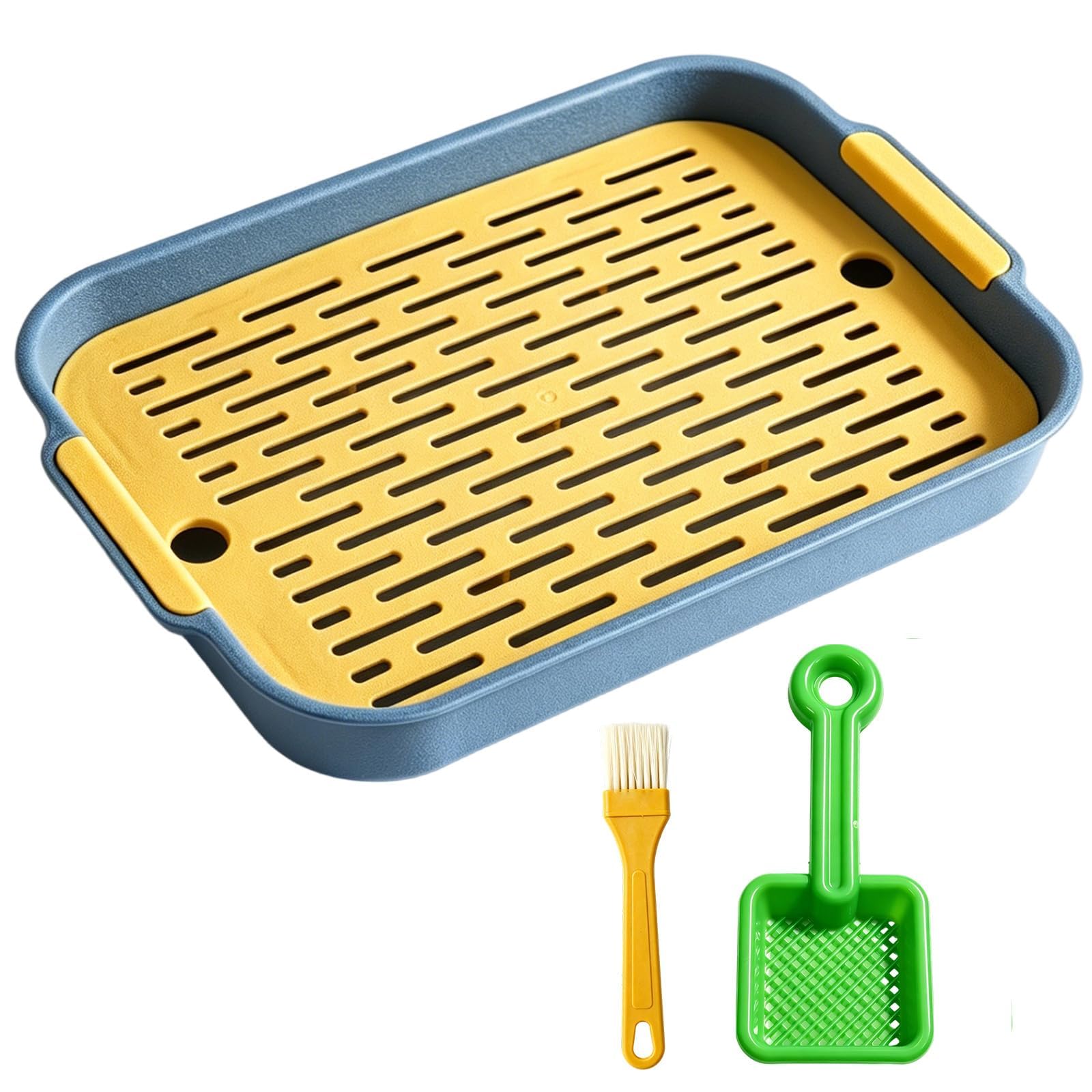 Rabbit Litter Tray with Two Cleaning Tools, Large Rabbit Litter Box for Small Animals, Bunny Toilet with Hay Feeder, Guinea Pig Litter Tray and Cat Toilet Alternative