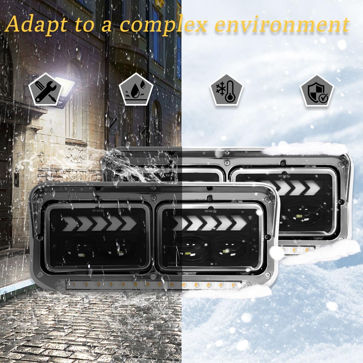 LED DRL Headlights for Kenworth T400 T600 T800 W900 K100 C500 Peterbilt 378 379 Front Headlight Assembly Replacement Driver and Passenger Side DOT Approved [Included All Bulbs] (White Light)