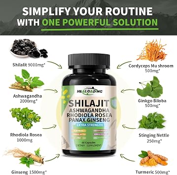 Himalayan Shilajit Capsules:Purified Himalayan Shilajit Extract - Natural Energy & Stamina Support-Vegan, Non-GMO Ancient Fulvic Acid & Humic Acid Natural 60 Capsules