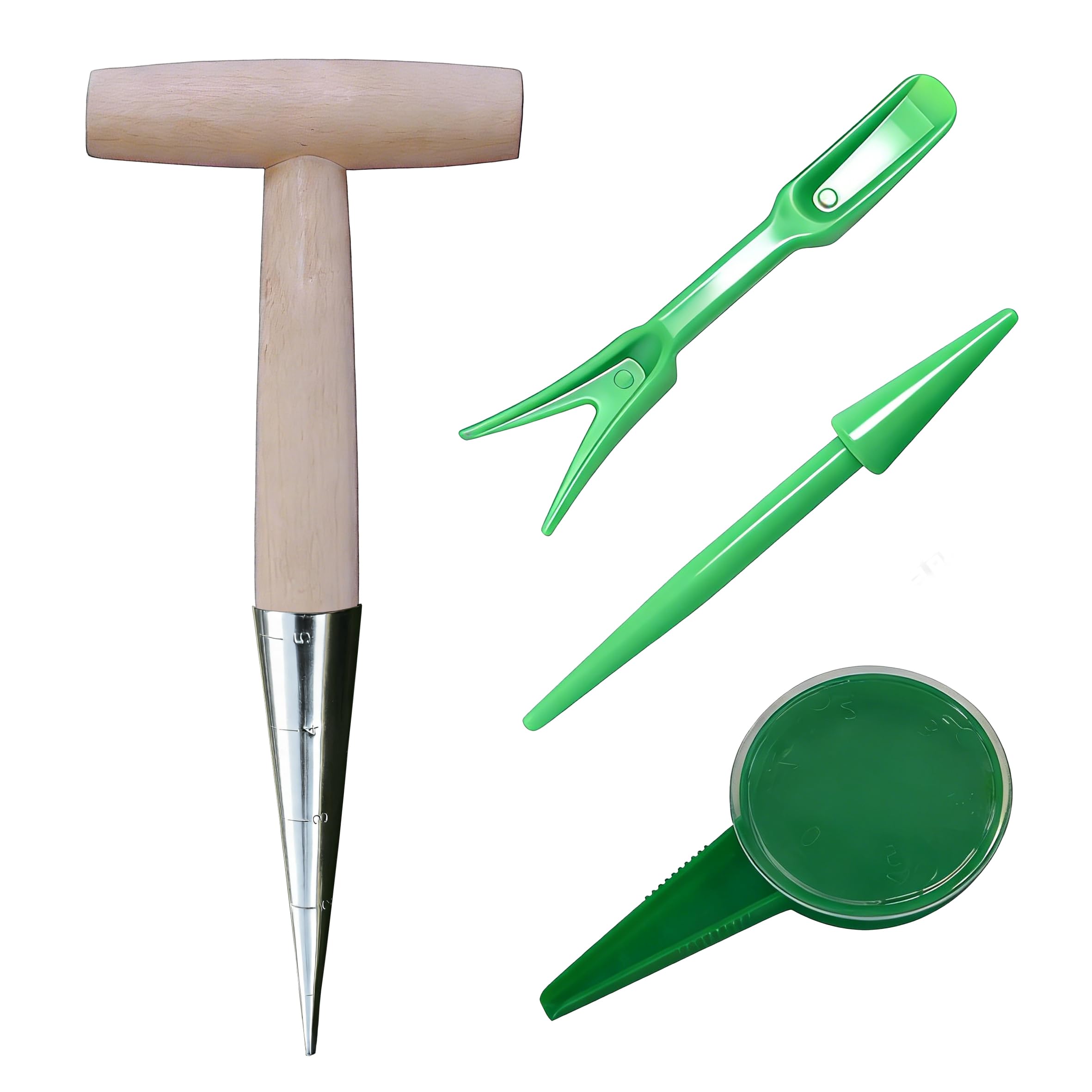 Garden Dibber Hand Tools, Bulb Planter Tools, Garden Dibber Tool with Wooden Handle, Bulb Planter Tool for Seedlings, Flowers & Vegetable Beds