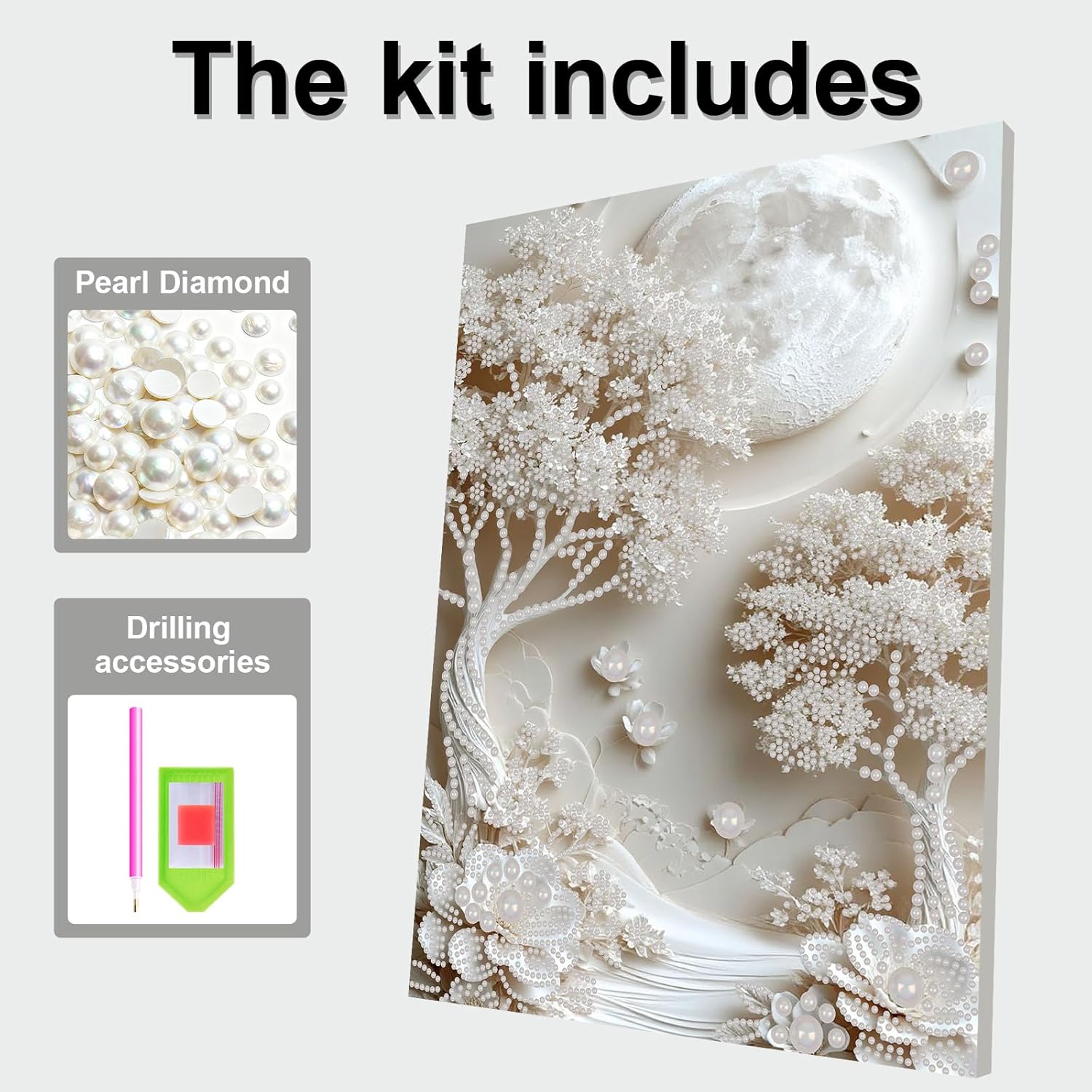 DIY Pearl Painting Kit with Wooden Frame,Pearl Diamond Art Kit for Adults Beginners,Pearl Art Kits for Home Wall Decor,Gemstone Craft Gift for Women (Moon Tree)(30 * 40cm)