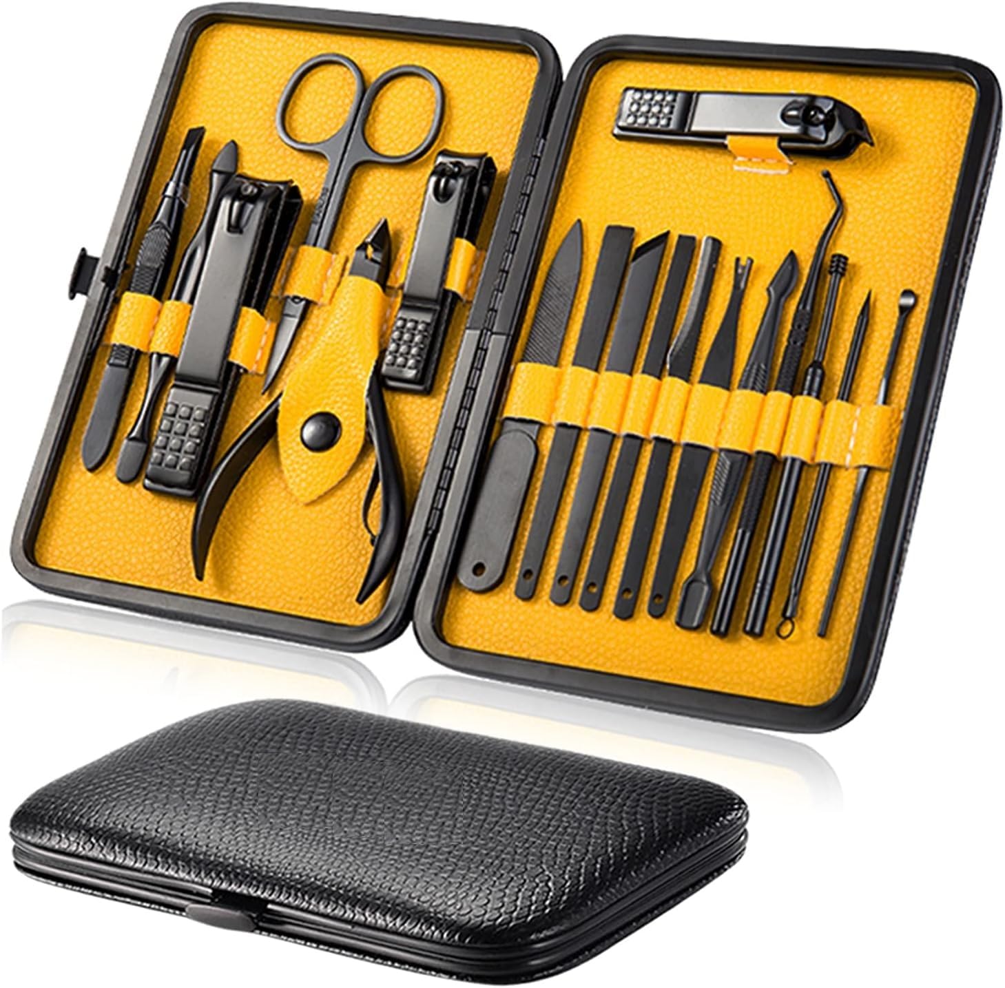 Essentials 12-in-1 Manicure Set – Stainless Steel Nail Clippers, Grooming Kit with Acne Needle, Blackhead Tool, and Leather Travel Case (Yellow) – Perfect for Facial, Nail, and Pedicure Care-image-48
