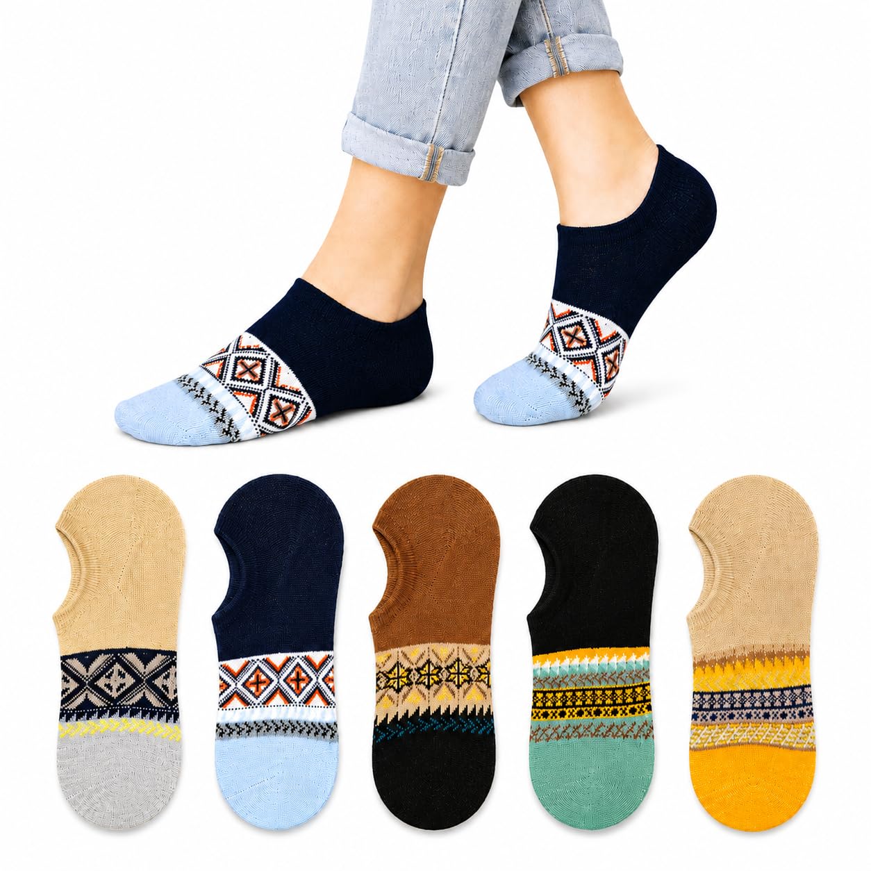 No Show Socks for Women Pack of 5 | Invisible Sneaker Socks | Cotton Low Cut Loafer Socks | Soft Comfortable Daily Wear Footwear Liners Low Cut Running Gym Walking Casual Daily Wear Mauja-image-43
