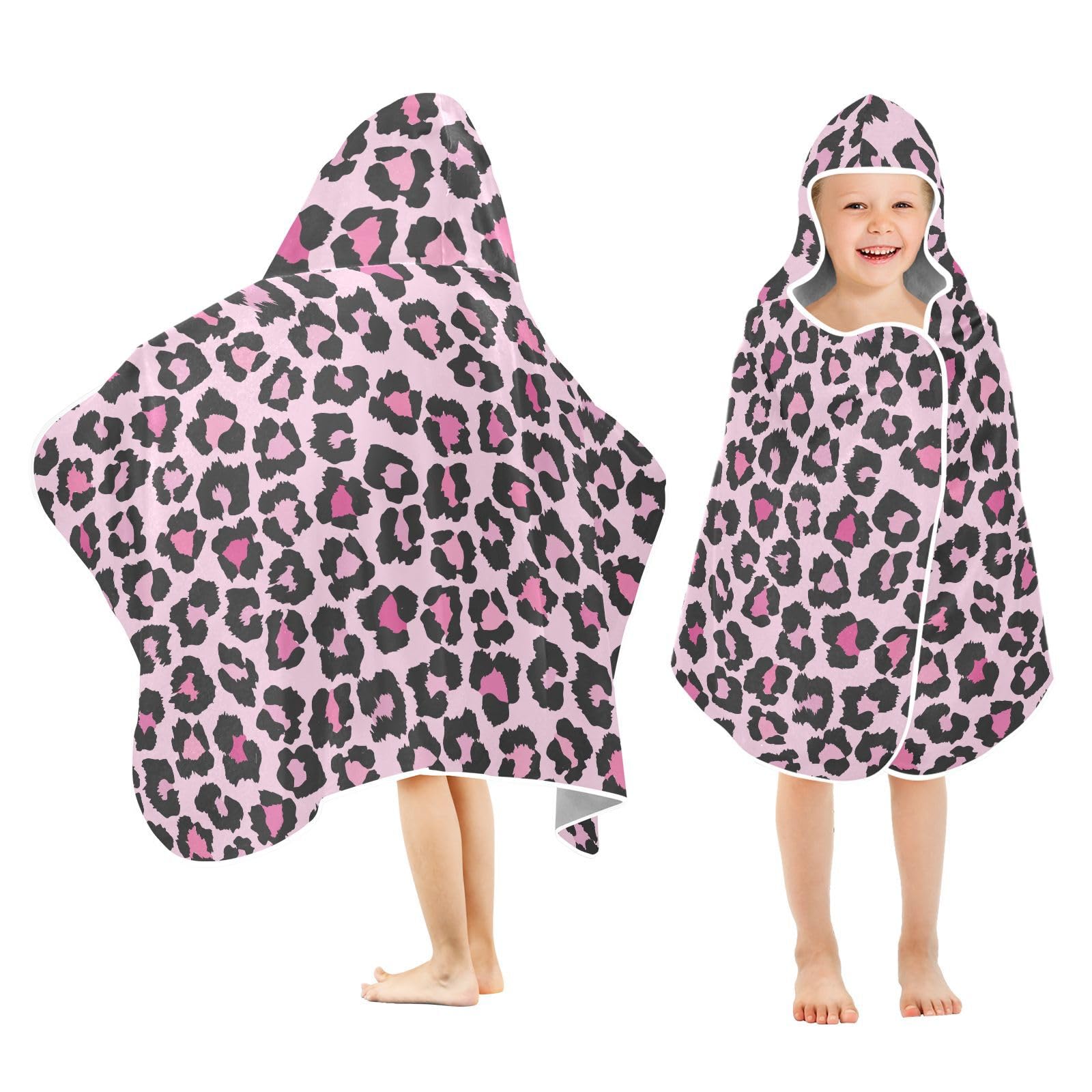 susiyo Kids Hooded Bath Towel Pink Leopard Beach Towel for Kids 23.5 x 50 Inch Microfiber Soft Absorbent Quick Dry Bath Swim Pool Towel Wrap Poncho Bathrobe with Hood for Kids Toddler