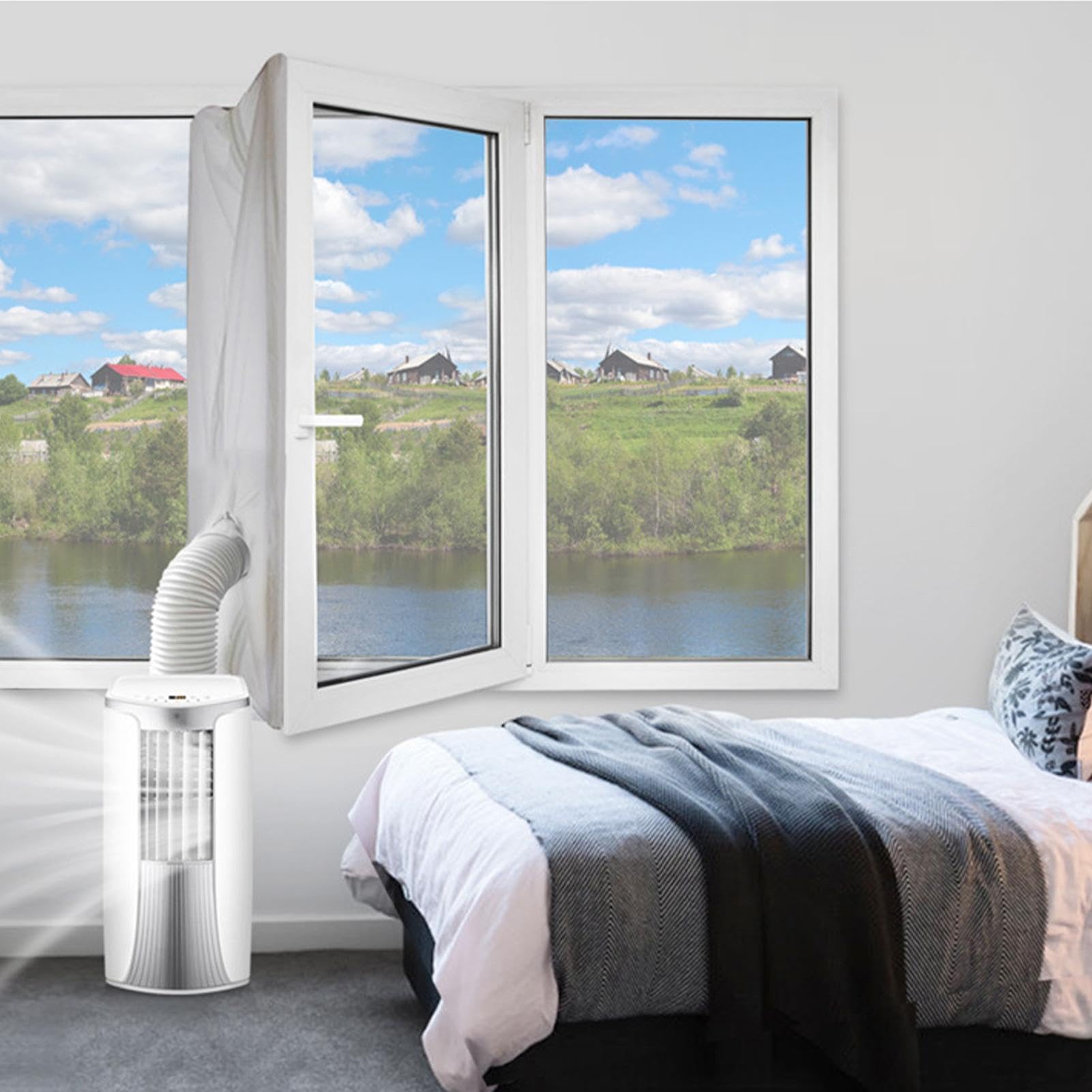 Fensterabdichtung für Mobile klimageräte, 4 m Fenster Klimaanlage Abdichtung mit Reißverschluss, Hot Air zum Anbringen, für Zuhause Wohnheim Apartment Vermietung Hotel