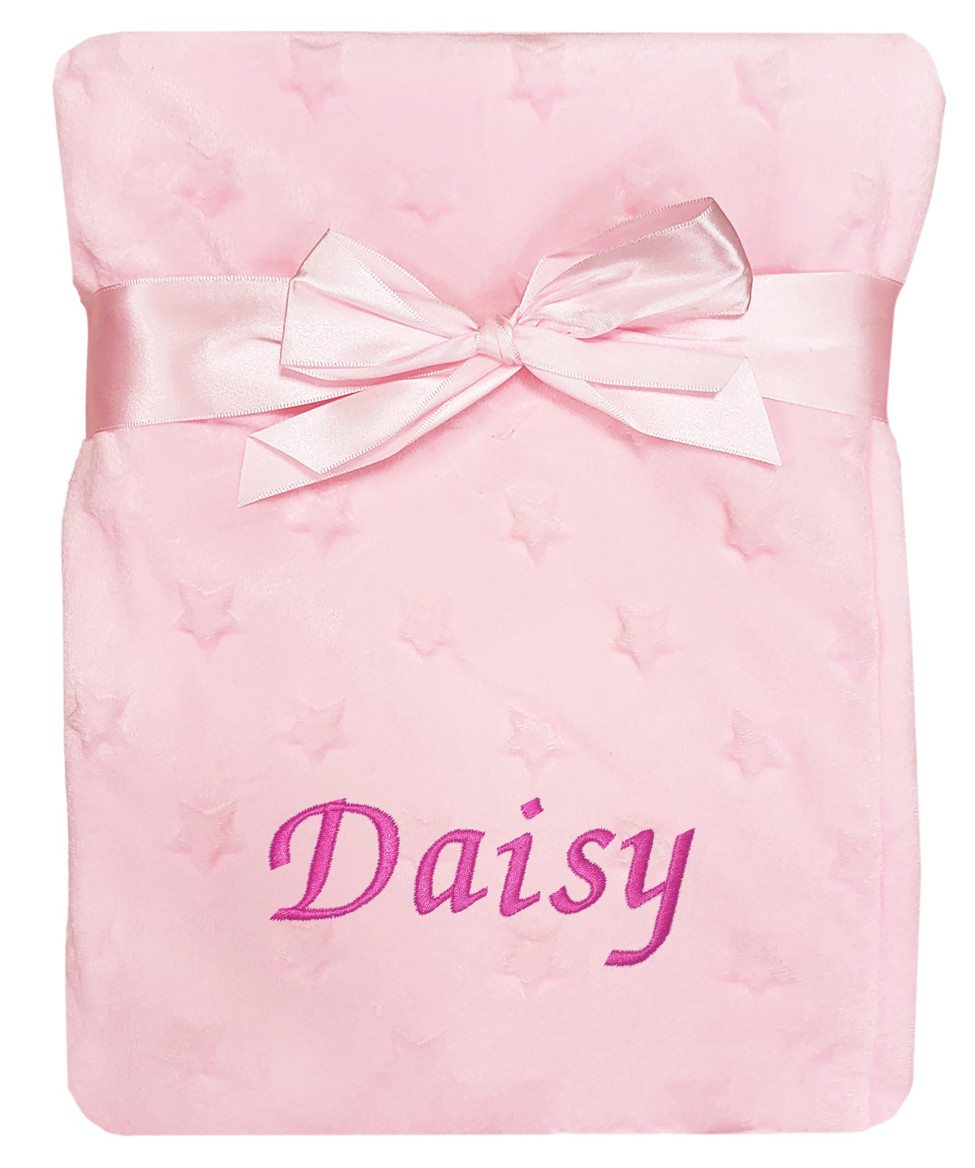 Baby Boy Girl Personalised Blanket Embroidered Name Bobble Star (Pink Star)