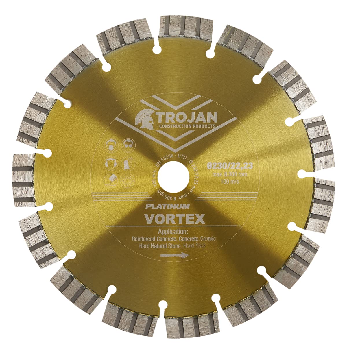 Lame diamantée en platine Trojan de 230 mm pour meuleuse d'angle standard