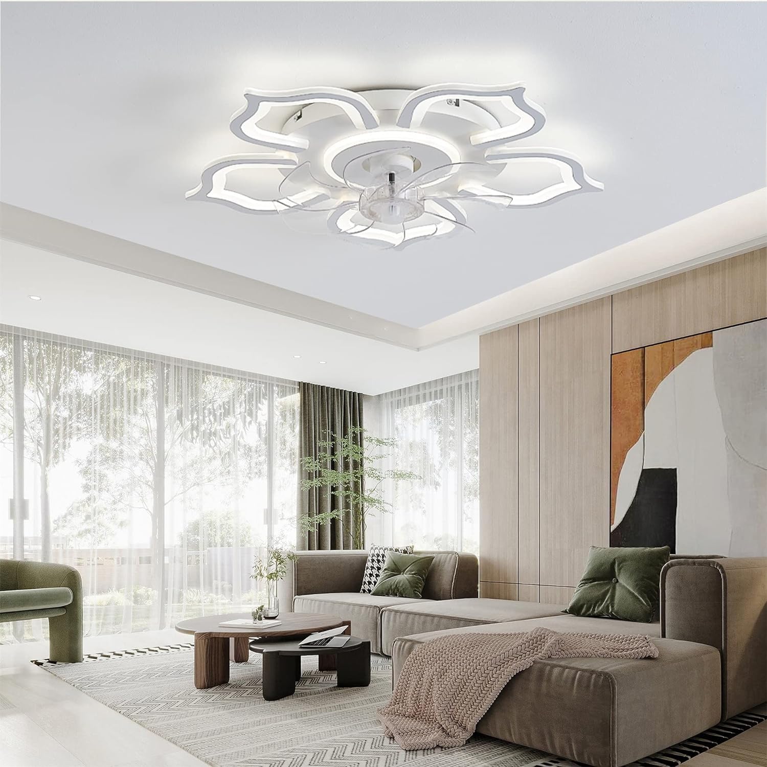 HXYSXHJUO Ceiling fan light LED Fan Light Living Room Design with Remote Control Dimmable Reversible Winter/Mode and Timer White/Black 65CM (