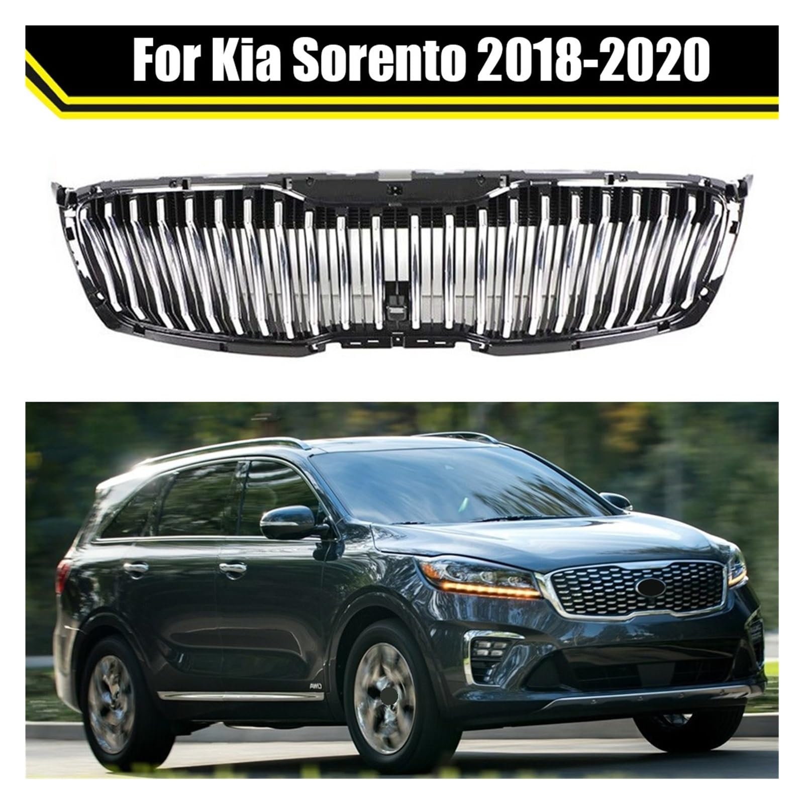Przednia kratka wyścigowa kratka tuningowa kompatybilna z Kia Sorento 2018 2019 2020 ABS osłona chłodnicy rama wykończenia stylizacja samochodu(Gloss Black)