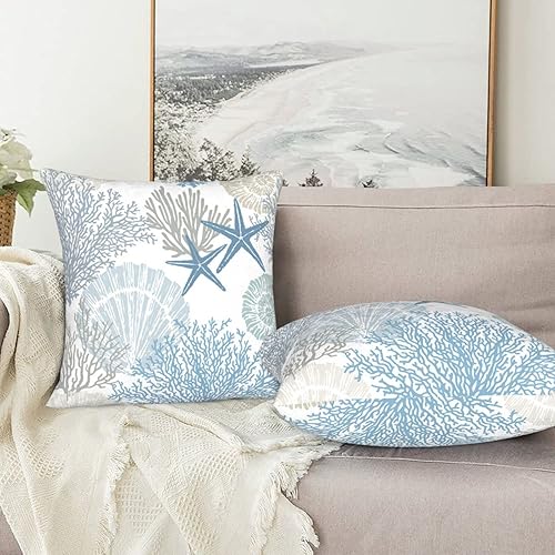 Miniatura 8 de BETGINY Juego de 2 fundas de almohada de 20 x 20 pulgadas, fundas cuadradas con temática de océano veraniego, fundas de almohada rurales y estrellas