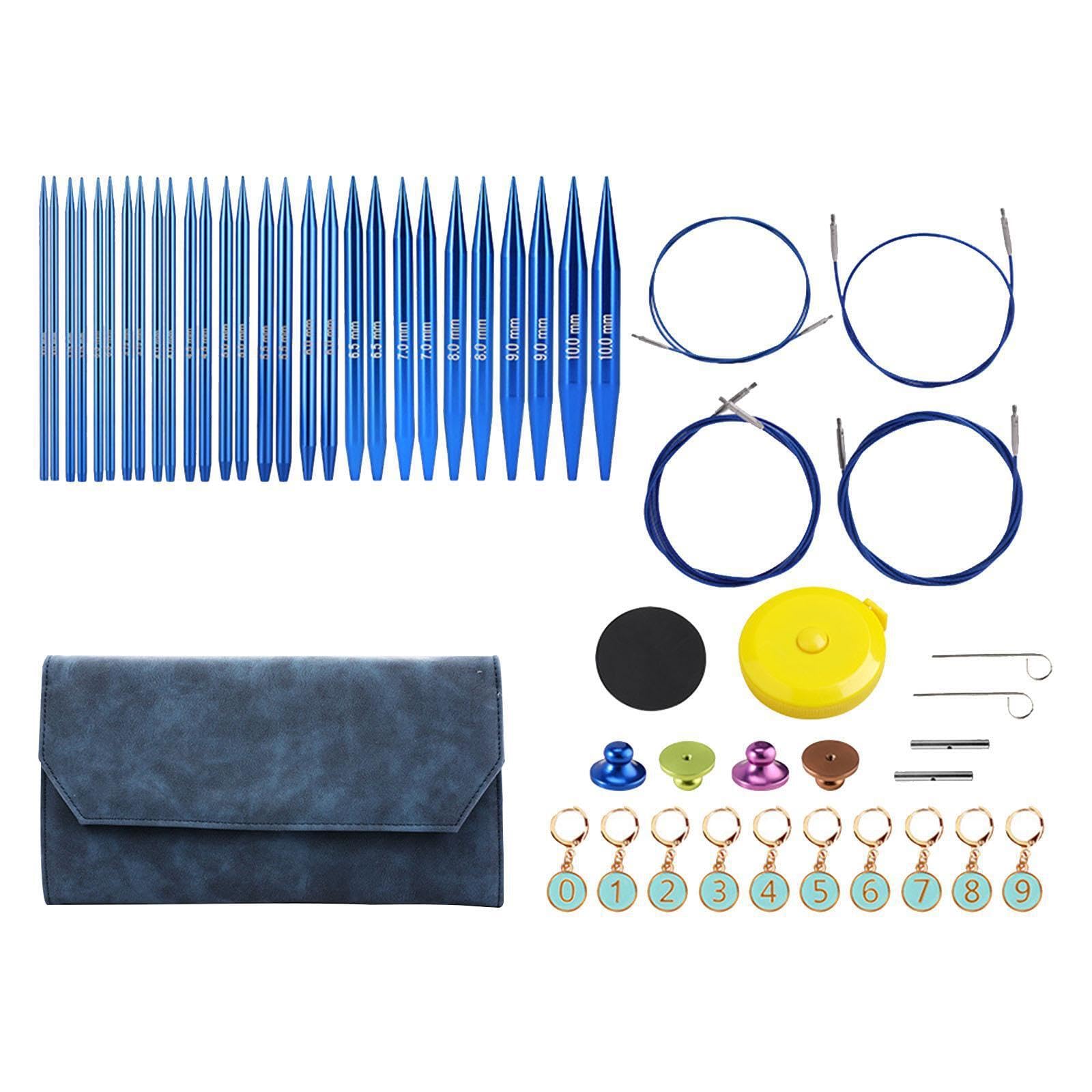 TUXCAXI Juego de agujas circulares intercambiables de aluminio premium para manualidades. El juego de agujas está hecho de aluminio tejido de bambú, Azul