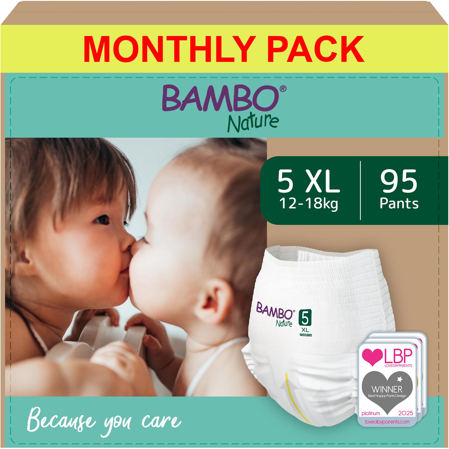 Bambo Nature Premium Training Pants, Size 5 (12-18 kg), XL, 95PK, Pull Ups, Eco-Labelled Potty Training Nappy Pants, Secure, Comfortable, Discreet for Active Day and Comfy Night's Sleep