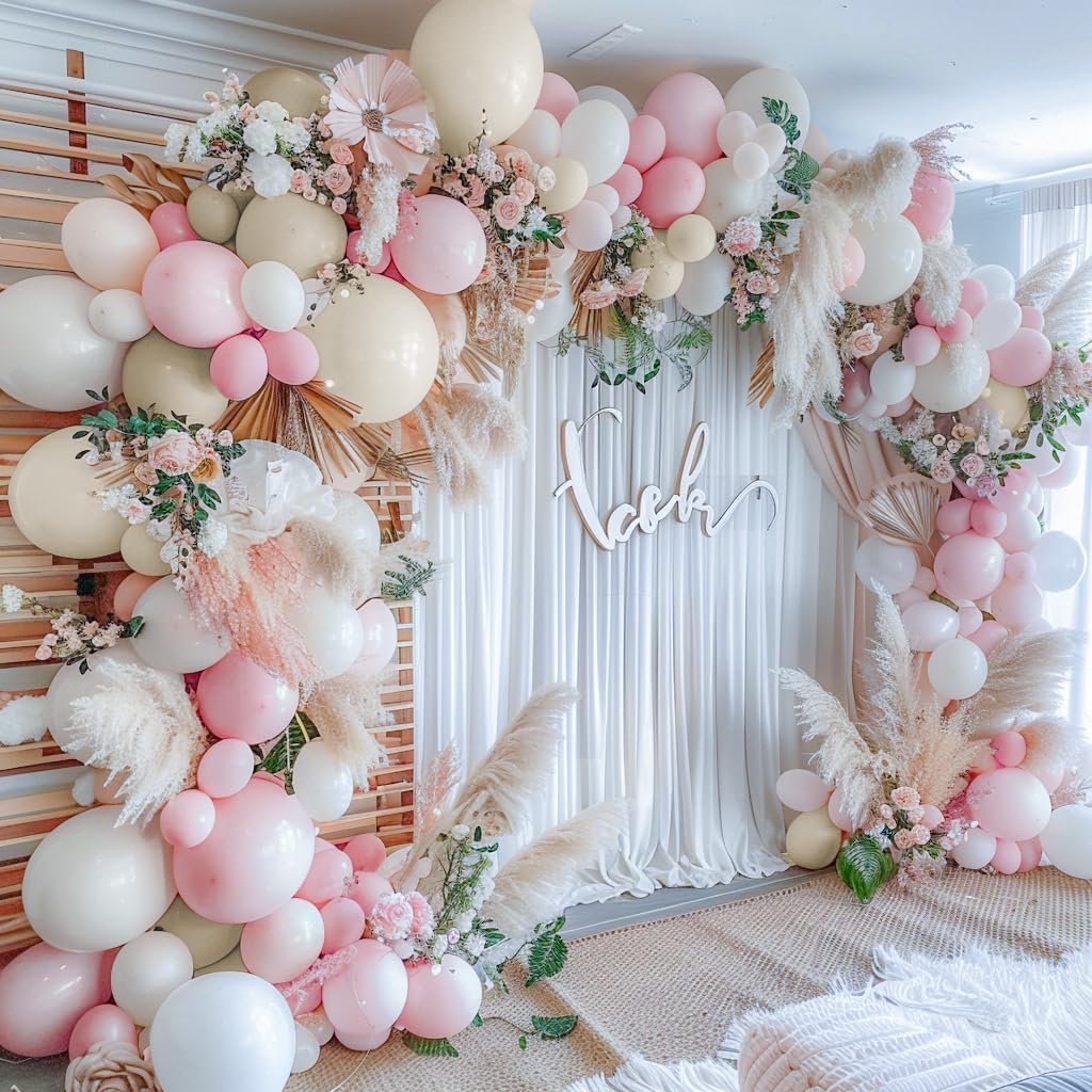 Pastel Light Pink Balloons Double Stuffed Pink Balloon Garland Arch Kit Different Sizes 18/12/5 Inch For Birthday Baby Shower Gender Reveal Bridal Party Decorations