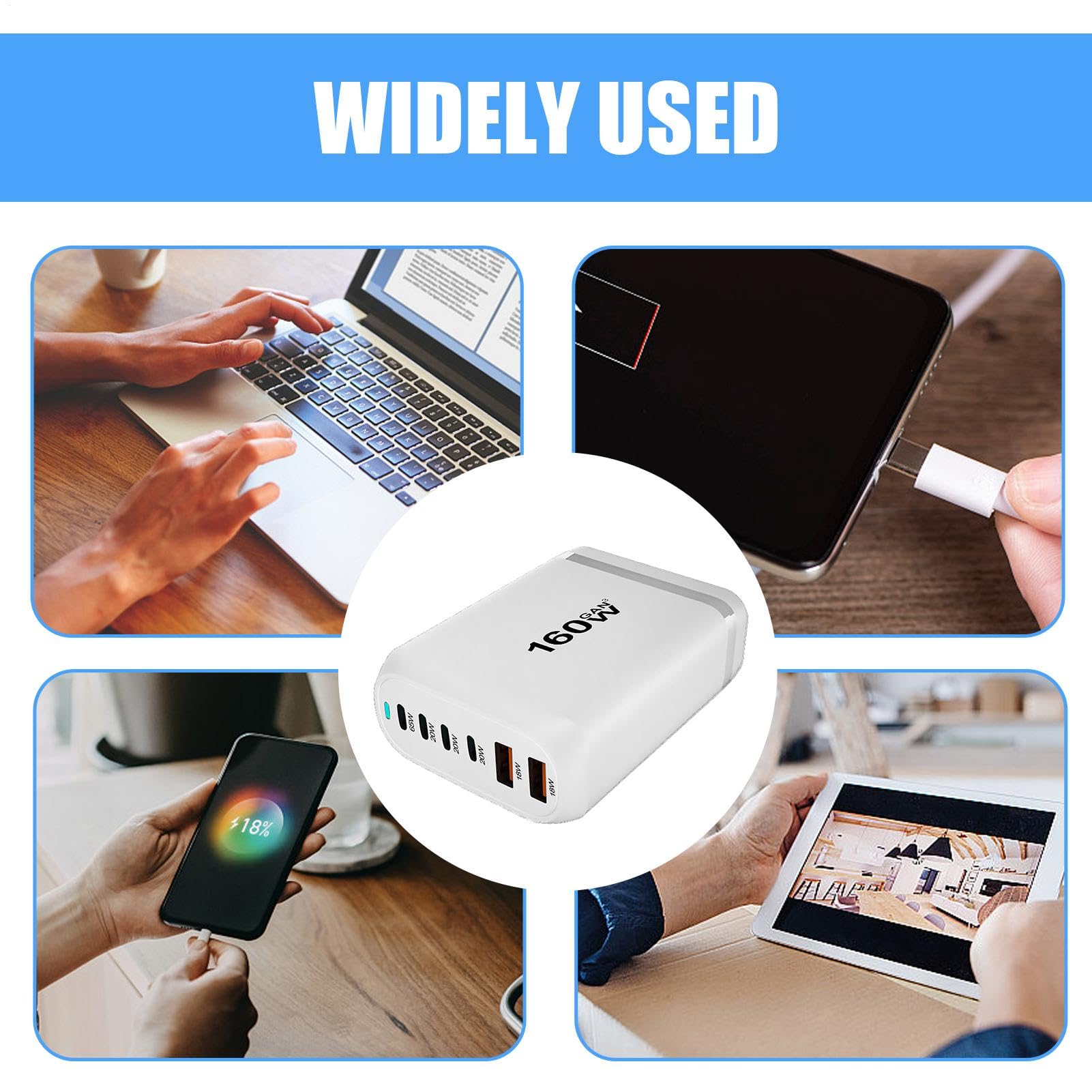 1 chargeur USB 160 W – Hub USB à charge rapide, chargeur USB puissant