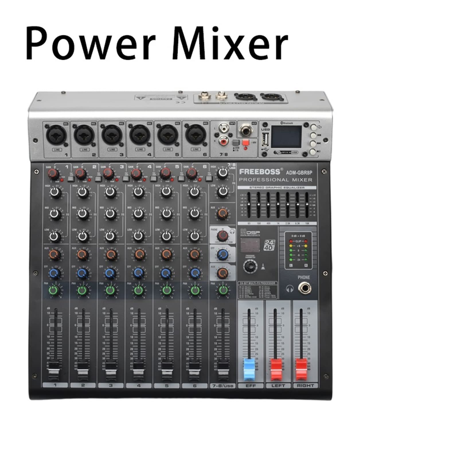 Attrezzatura per DJ per Feste ADM-GBR6 Serie 48 V Phantom Power RepAeat Effect USB Funzione Bluetooth Karaoke DJ Console 9 9dsp Canale Audio 6 Mixer(ADM-GBR6P)