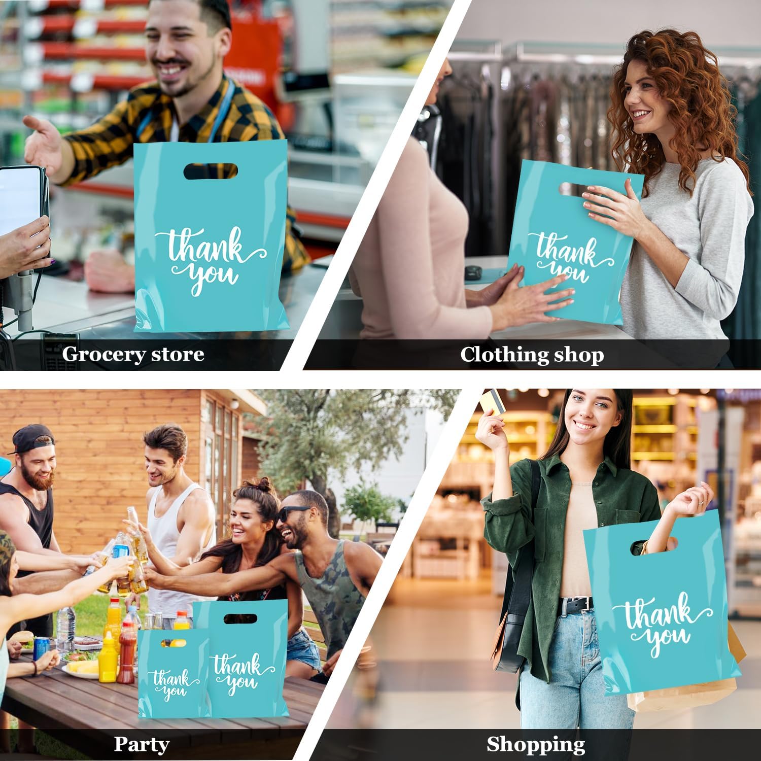 300 Pcs Thank You Bags- Teal Shopping Bags for Small Business - 3 Size Plastic Retail Merchandise Bag with Handle for Store Boutique - Wedding Party Goodie Bulk Turquoise - Image 7