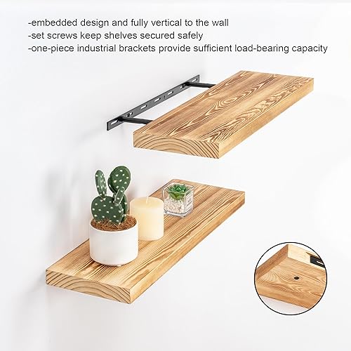 Miniatura 3 de Axeman Estantes flotantes de madera para pared de 24 pulgadas, 8 pulgadas de profundidad, estantes de madera rústica de granja, juego de 2, estantes