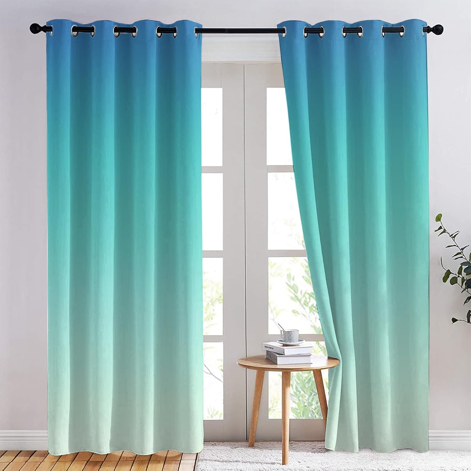 Teal Ombre Curtains Blackout, 54 Inch - Aqua Blue Gradient Curtains for Home Decor, Bedroom, Living Room, Teal Ombre Room Decor Grommet Window Drapes, 2 Panels Set 38x54 O434