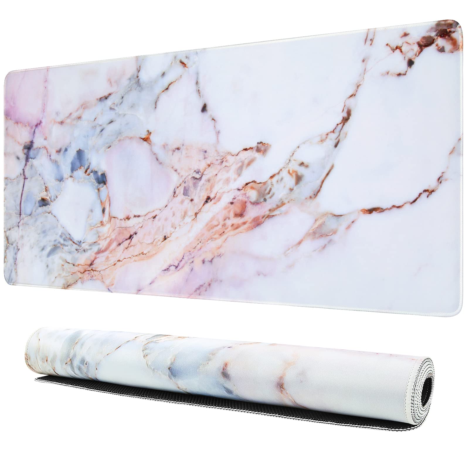 Anyshock Desk Mat, Gaming Mouse Pad Large, XL Mousepad, Keyboard Mat with Non Slip Base, Extended Laptop Desk Pad Matt, Computer Mat for Office Vanity Desktop Table Writing, Pink Marble