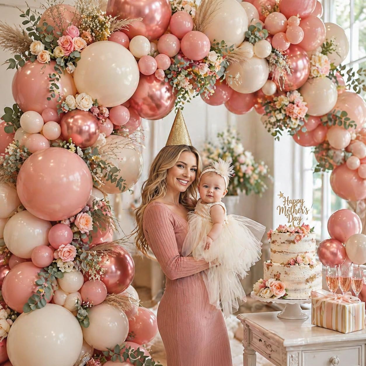 Balony w kolorze różowym, 60 opakowań, 30 cm, retro, różowy, podwójny, wypchany, beżowy balon, zakurzony róż i różowe złoto, zestaw balonów boho, dla dziewcząt, kobiet, na urodziny, wesele, baby