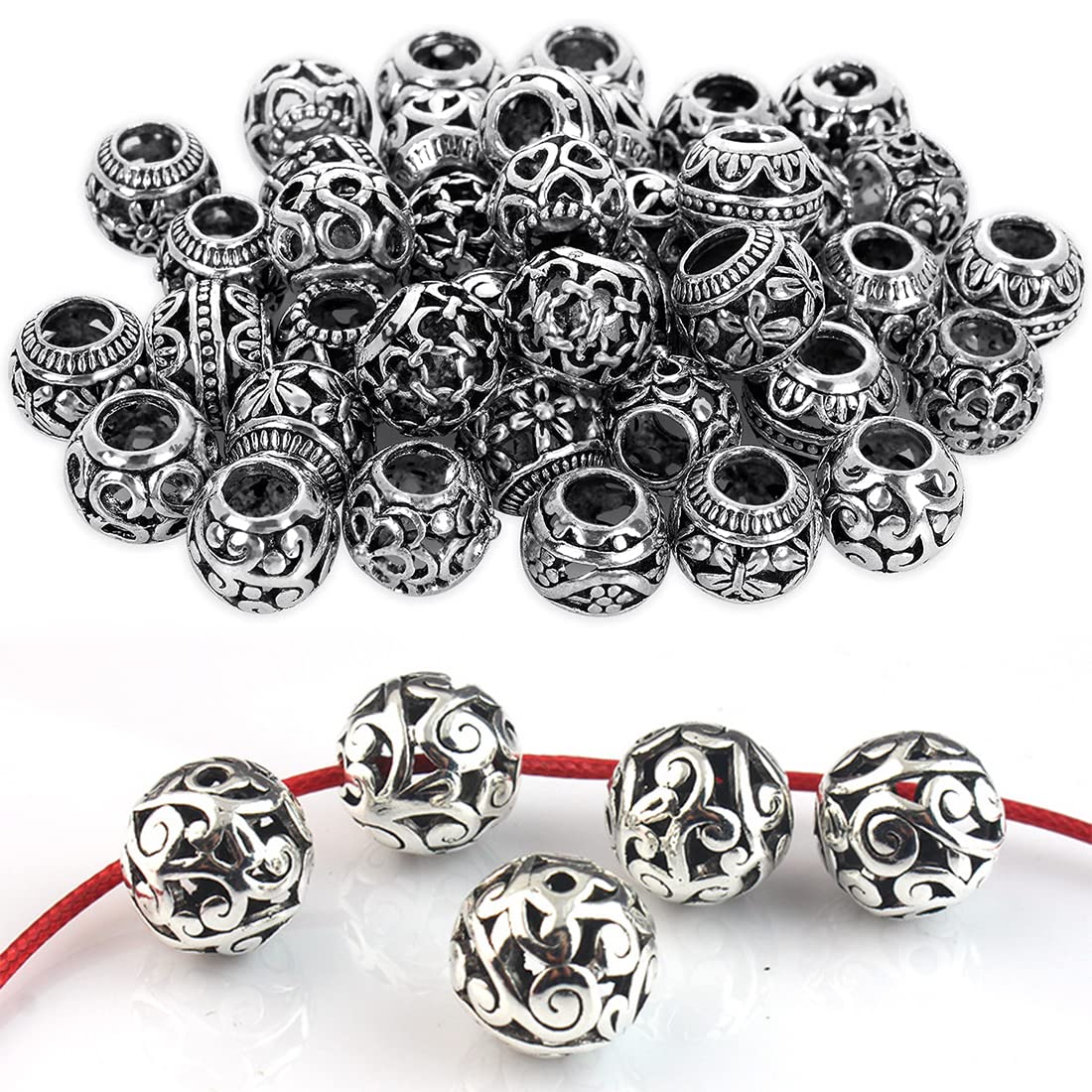 10 Perline Distanziali In Argento Antico Stile Tibetano Per Realizzare