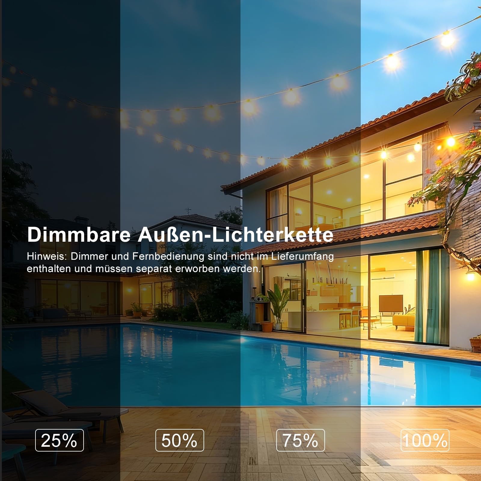 Lichterkette Außen Strom,G40 45M LED Outdoor Lichterkette Glühbirnen Außen Innen Strom mit Stecker,75 bruchsichere Birnen,netzbetriebene Außenleuchten für Terrasse,Hof,Balkon,Gartenhaus
