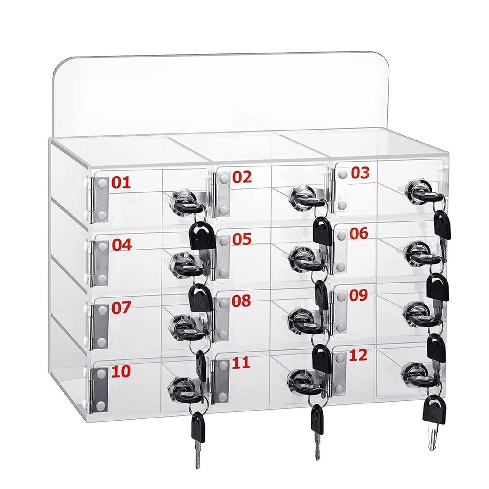 Conslika Mobile phone storage cabinet safe deposit box transparent with numbered lockers 12/15/20 slots lockable suitable for schools factories examination halls offices and other places(12 Slots)