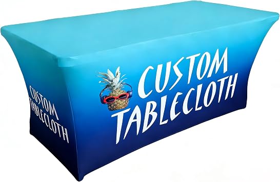 Custom Table Cloth with Business Logo Personalized Stretch Tablecloth for Tradeshow Events, Birthday, Weddings, Party- 4FT Table Cover