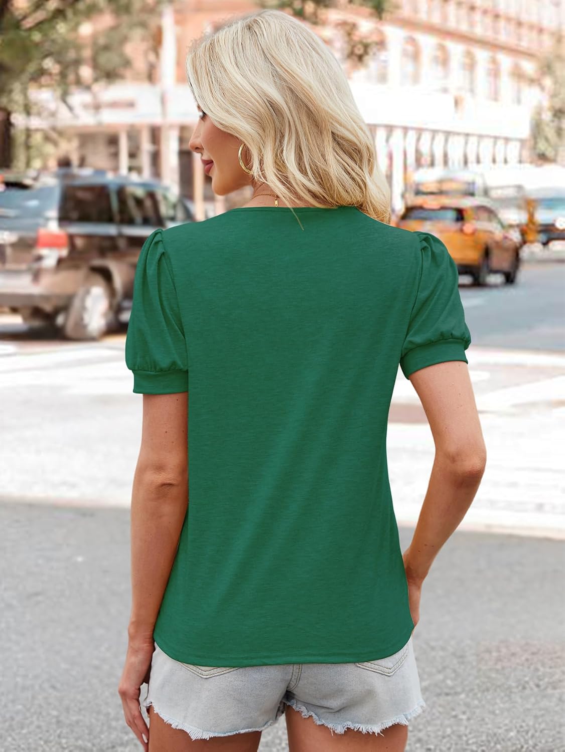 Tshirts Shirts for Women Plus Size Spring Clothes Short Sleeve V Neck T Shirts Cute Trendy Tunic Blouses Beach Fashion Casual True Classic Tees,Dark Green, L-Old - Image 2