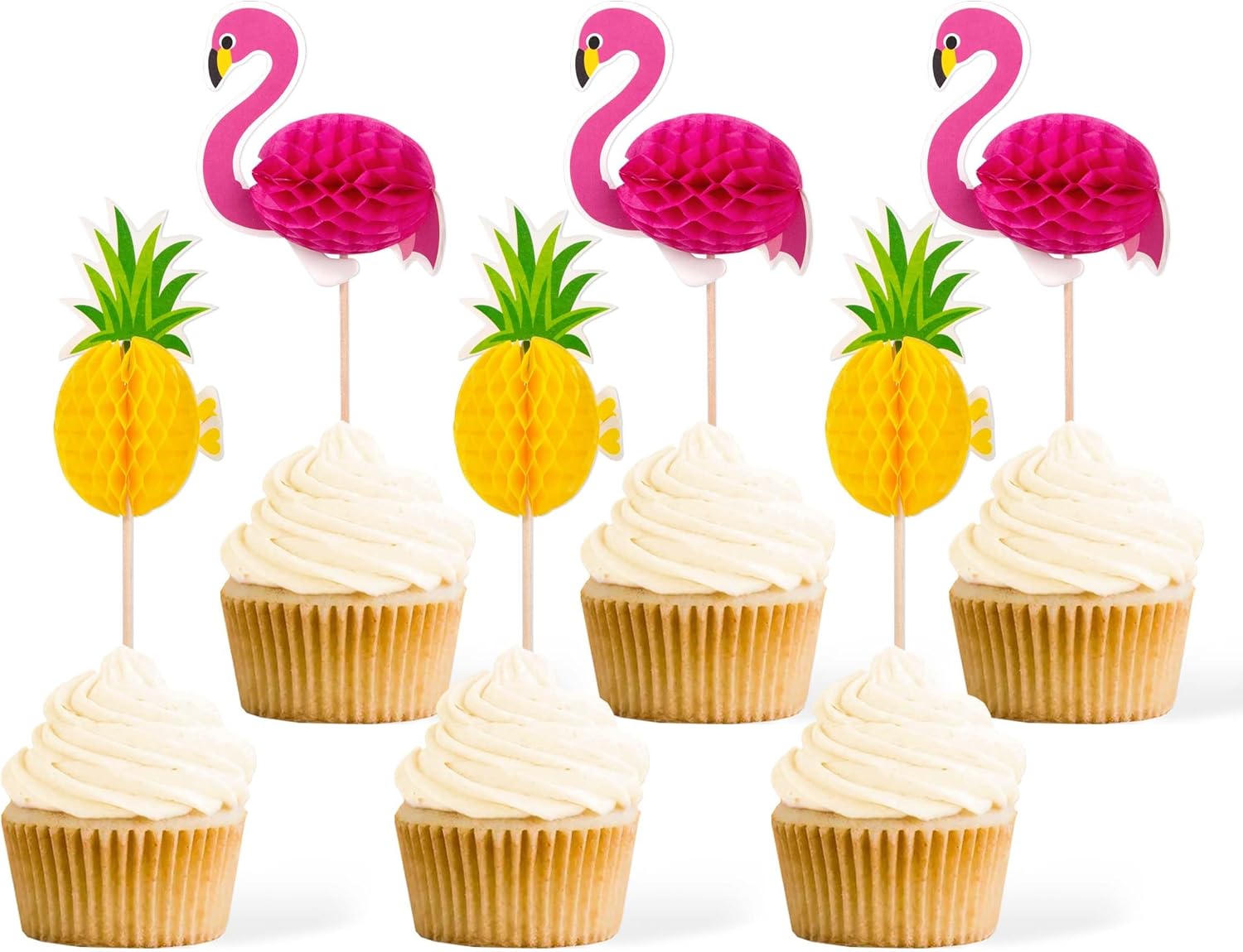 Adornos Para Cupcakes Con Purpurina De Flamenco Y Piña: Fiesta