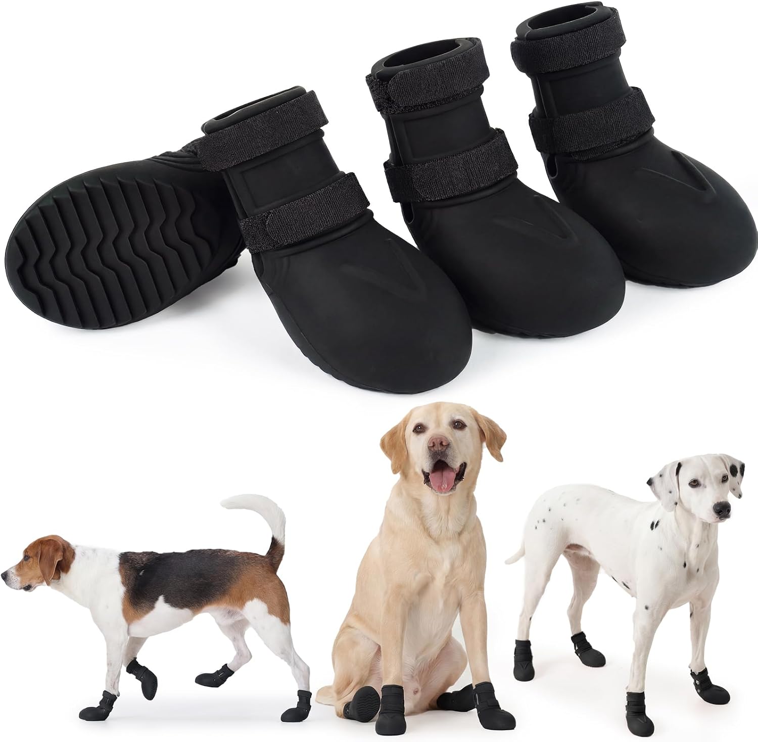 Pezluxe Dog Shoes for Large Small Medium Dogs - Waterproof Dog Rain Boots for Hot Pavement Snow Outdoor Walking, Non-Slip Paw Protectors with Ergonomic Design for Front & Back Paws, Black, XXL