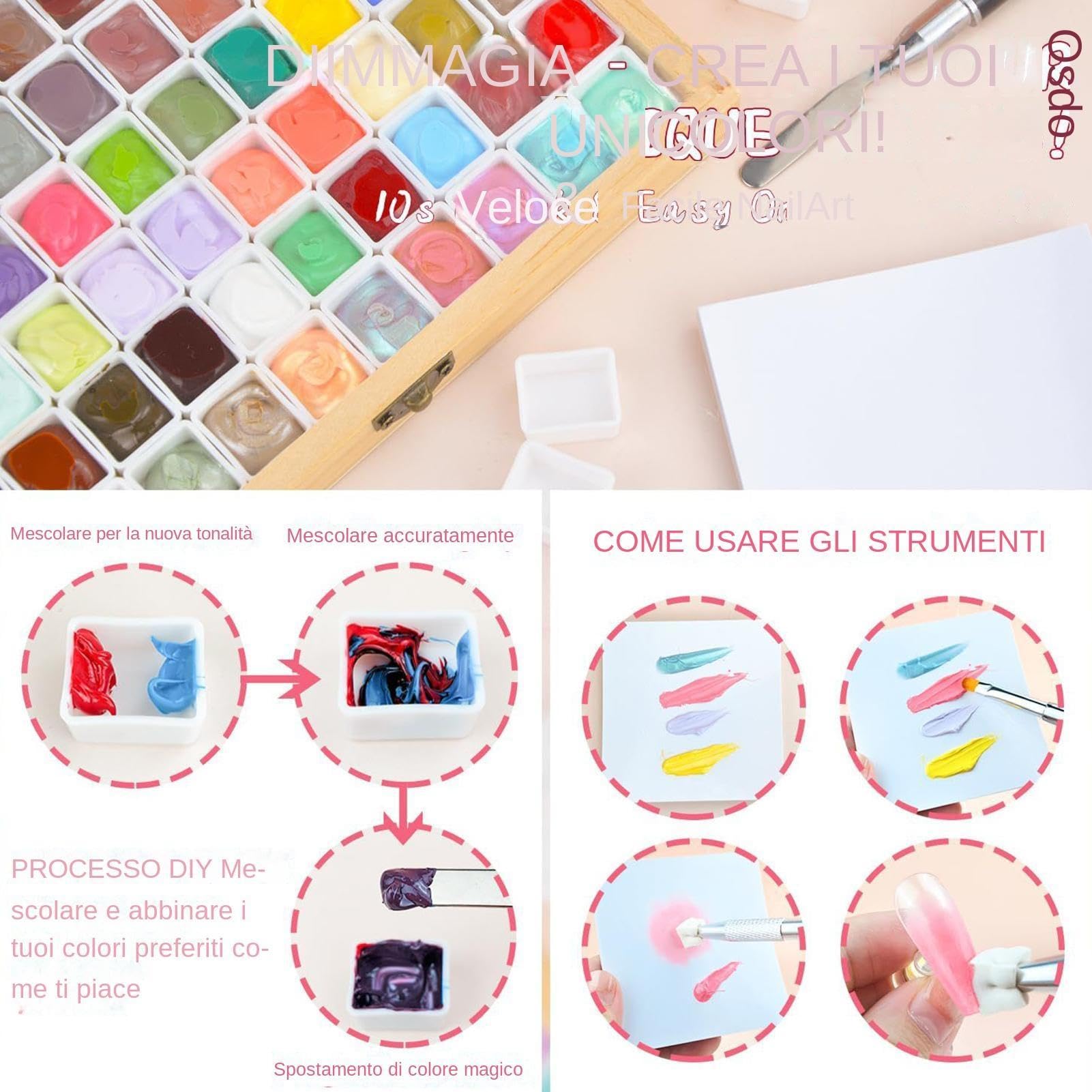 Pat Pat Gel, Kit Professionale Per La Pittura Delle Unghie Con Effetto Sfumato, Composto Da 60 Colori Altamente Pigmentati, Palette Fai-da-te Per Manicure Francese