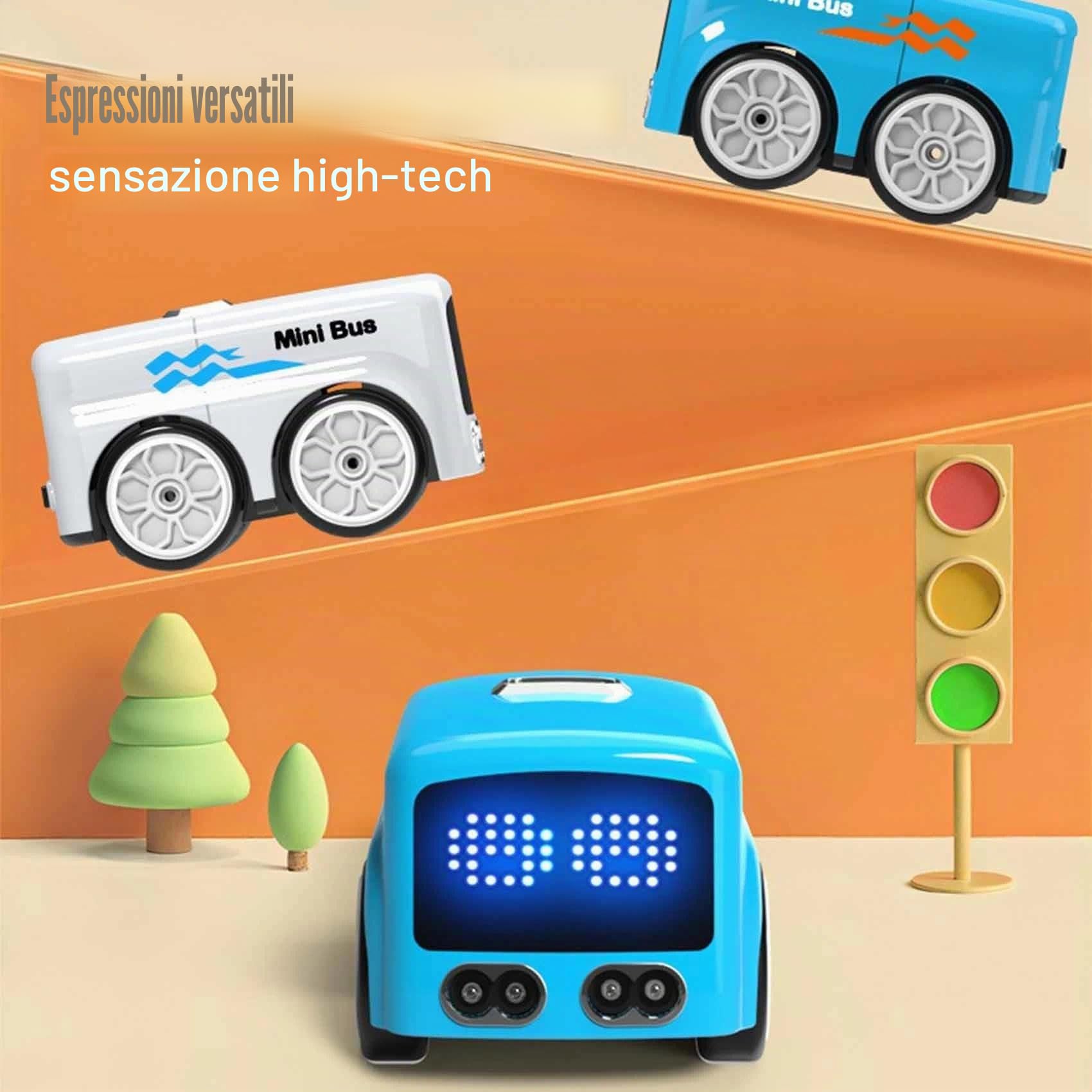 YUNFAN Mini Bus Magique Télécommandé – Voiture à Capteur 2026 Avec Suivi De Ligne, Évitement Automatique, 4 Modes Et Expressions Lumineuses (Bleu)