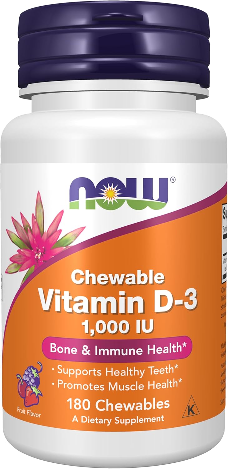 NOW Foods Supplements, Vitamin D-3 1,000 IU, Natural Fruit Flavor, Structural Support*, 180 Chewables NOW Foods Supplements, Vitamin D-3 1,000 IU, Natural Fruit Flavor, Structural Support*, 180 Chewables