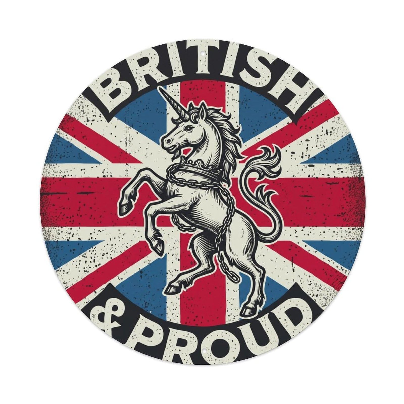 Olhnbad Style British Proud Unicorn Chained Heraldry Heritage Emblem Metal Tin Sign