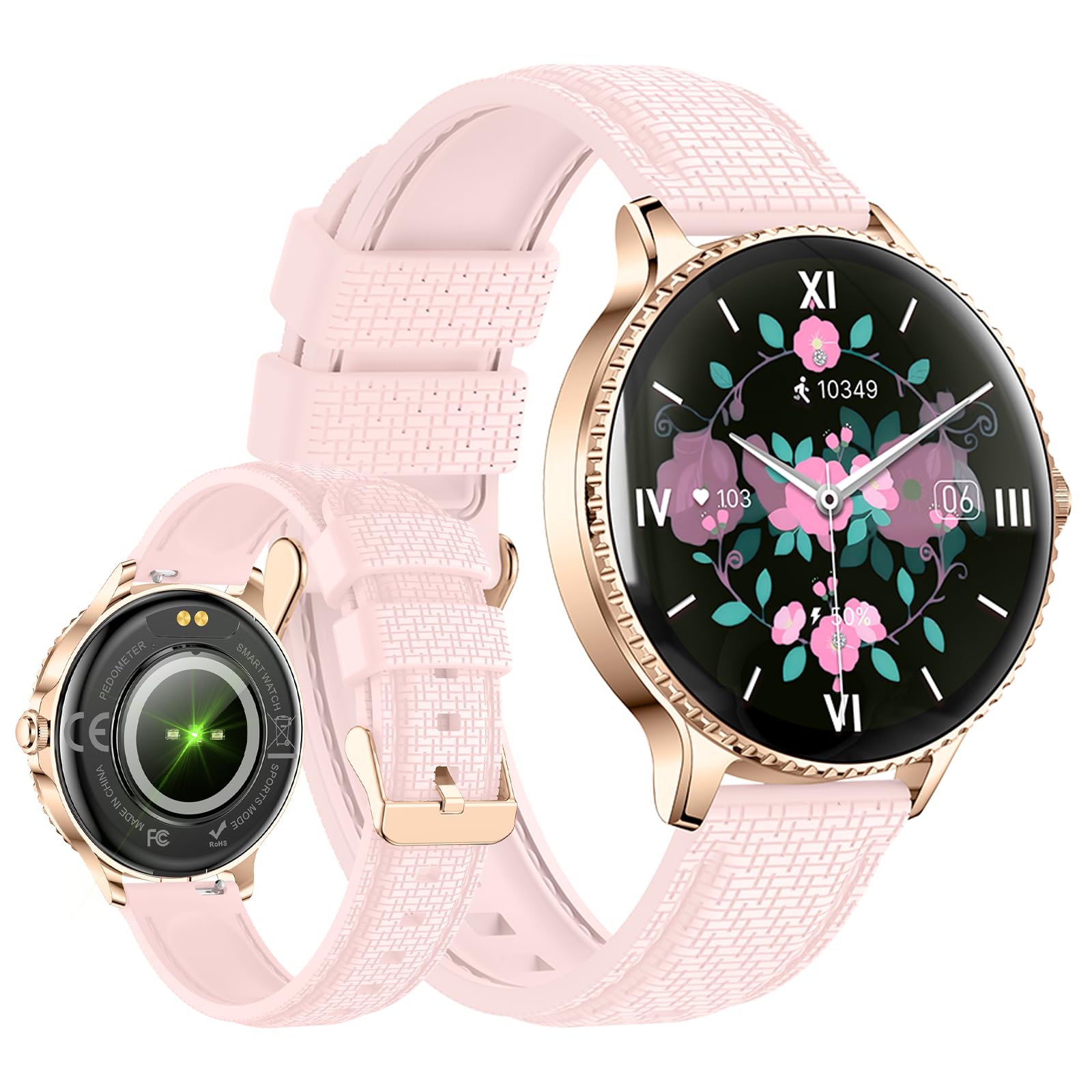 Yihou Smart Watches for Women Fitness Watch Fitness Tracker with Multiple Sport Modes Heart Rate Monitor Sleep Monitoring for Android iOS Rosegold Texture