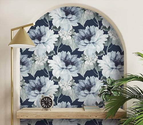Miniatura 5 de NextWall Harry  Grace - Papel tapiz floral de acuarela para despegar y pegar azul marino y verde pizarra
