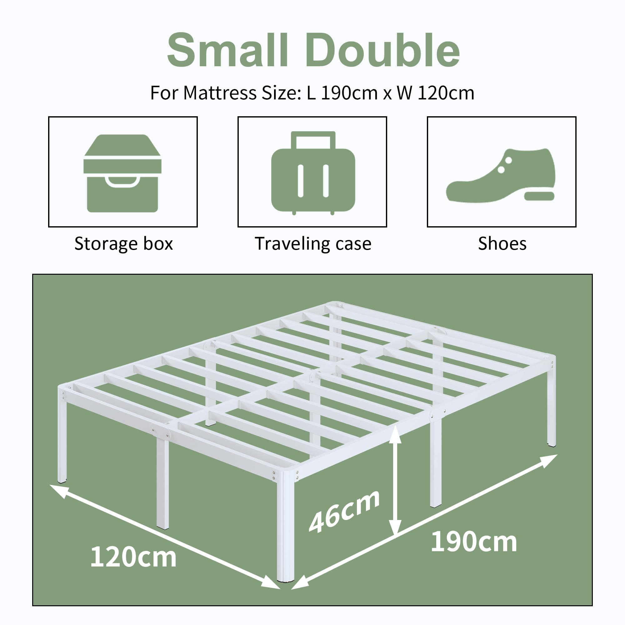 Somier 120x190 cm con Patas Curvadas de Metal, Altura 46 cm, Estructura Cama Metálico, Blanco