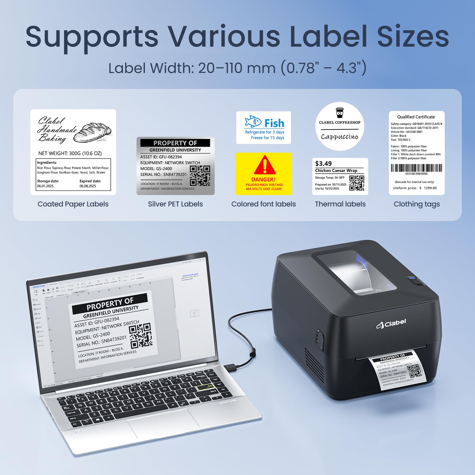 CLABEL X1 Stampante Trasferimento Termico da Scrivania, Etichettatrice Adesive Bluetooth, Resistente alla Luce, Compatibile con PC & Smartphone per Logistica Produzione Vendita al Dettaglio Magazzino