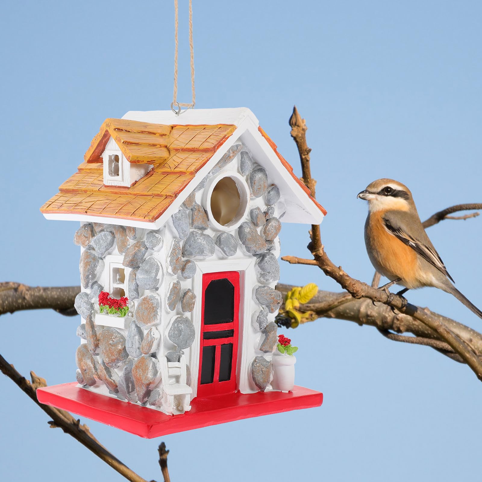 Gatuida Stein Vogelhaus für Draußen Garten Vogelheim mit Naturstein Kleines Vogelnest zum Aufhängen Dekoratives Nistkasten Vogelhaus für Terrasse und Hinterhof