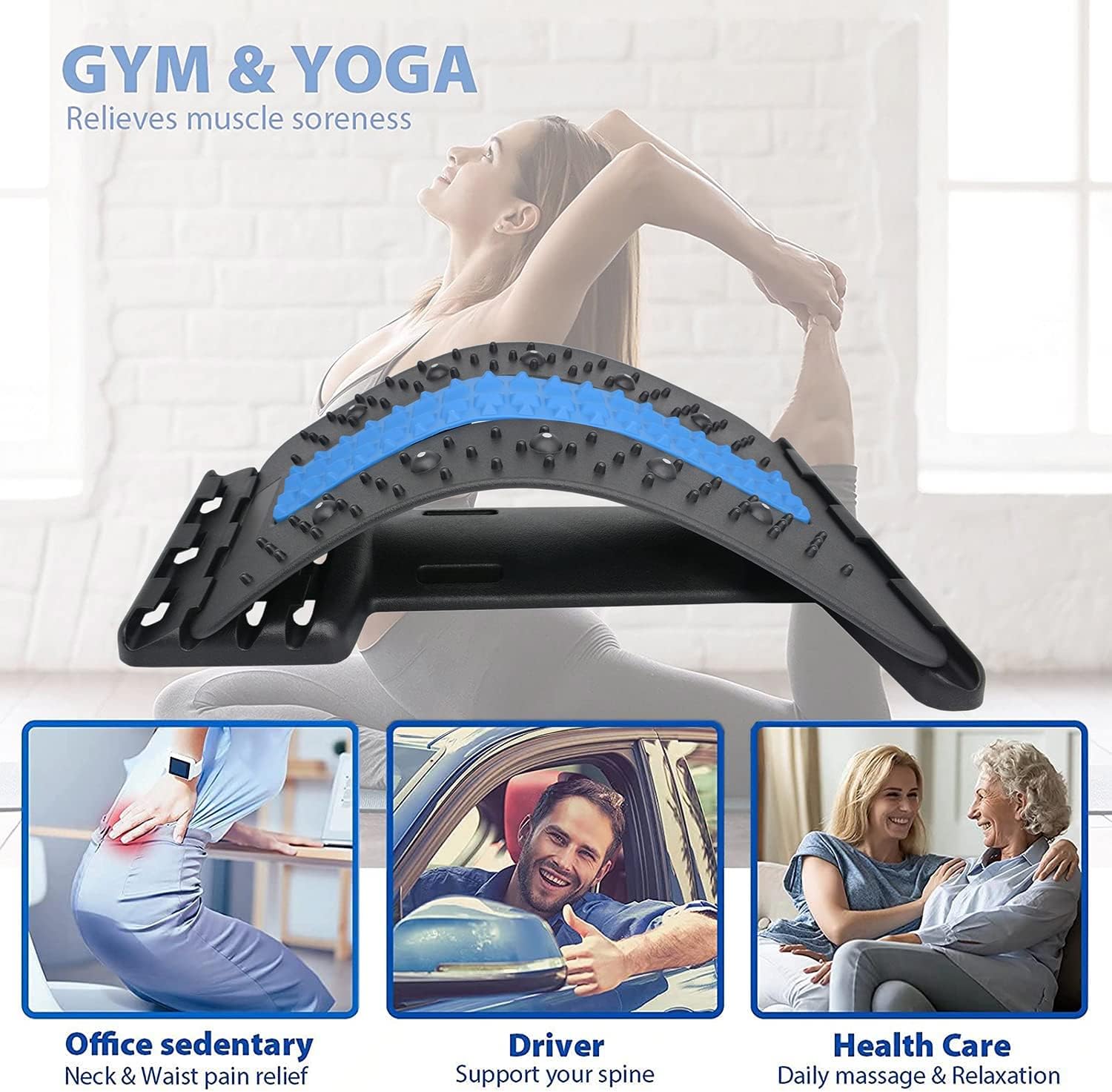 Back Stretcher Back Cracker for Lower Back Pain Relief, 4-Level Back Cracking Device Spine Board Deck - Black