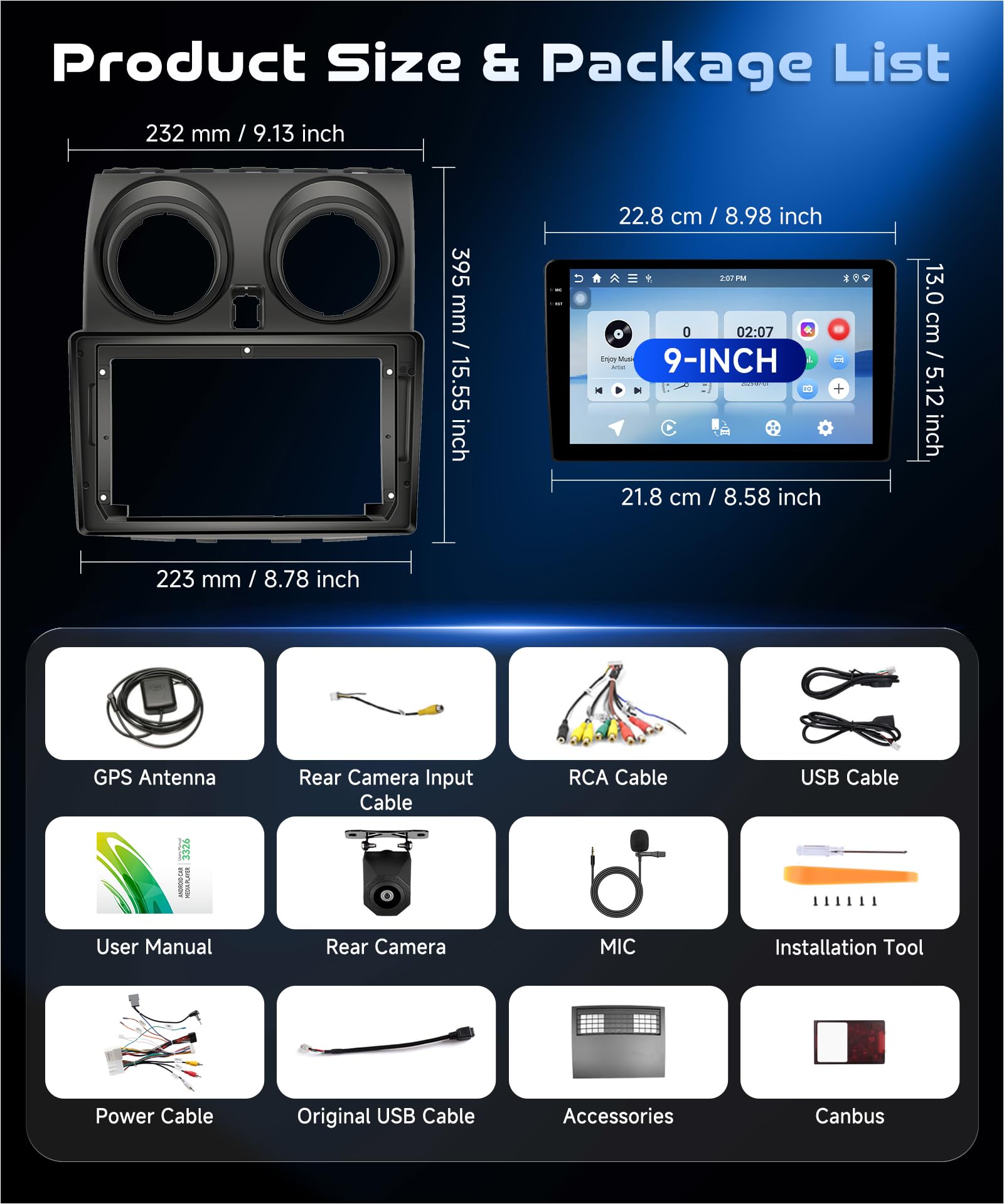 4G&64G VECHTEL 9" Autoradio pour Nissan Qashqai J10 2006-2016(avec écran de Navigation) avec Carplay Android Auto,Bluetooth FM/RDS Radio,Navi Wi-FI/caméra de recul AHD