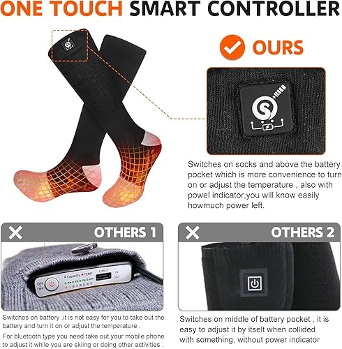 Miniatura 29 de SNOW DEER Calcetines térmicos eléctricos recargables mejorados, 7.4 V 2200 mAh, alimentados por batería, calcetines de calor para clima frío