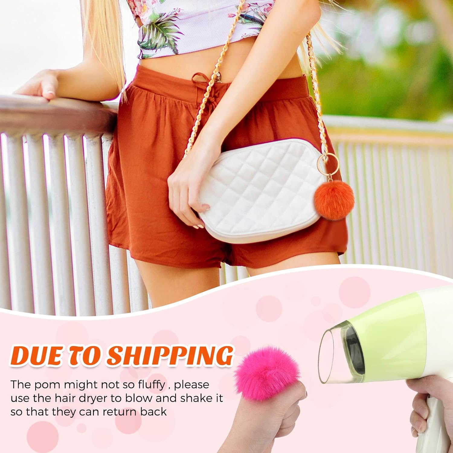 Hicarer 46 Pcs Pom Poms Keychains Faux Fur Ball Key Rings Fluffy Rabbit Fur Pompoms Keychains for Women Girls Bag Accessories - Image 2