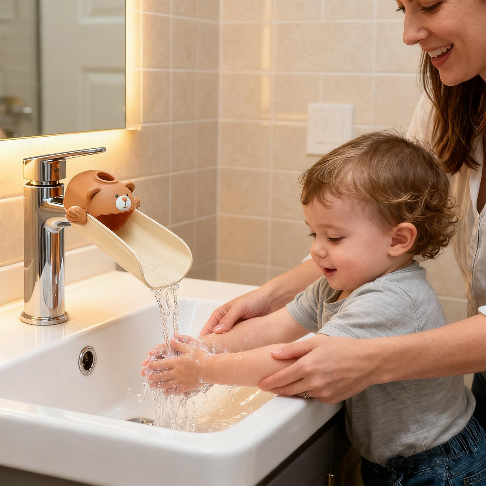 Skyroku Estensore per rubinetto per bambini, estensore per lavello con sensibilità alla temperatura, per lavaggio a mano dei bambini, adatto per bagno, cucina, vasca da bagno (marrone)