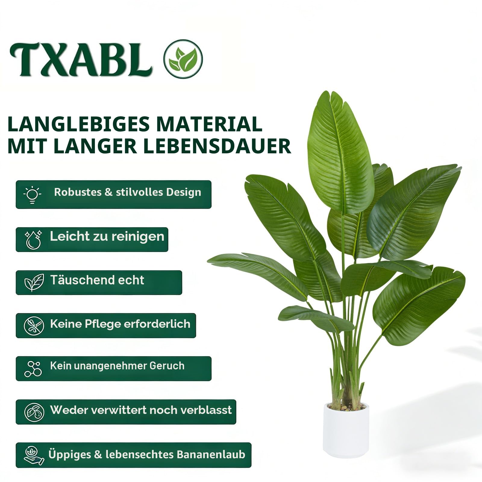 Künstliche Paradiesvogel Pflanze, Feaux-Pflanzen Im Weißen Topf, Kunstbaum, Künstliche Pflanze Für Drinnen Und Draußen, Moderne Dekoration Für Zuhause, Wohnzimmer, Büro (2 Pack, 120CM)