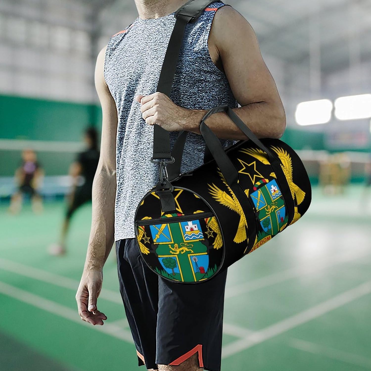 Coat of Arms of Ghana Gym Sport Bag Travel Duffle Backpack Weekender Overnight with Shoes Compartment for Women Men